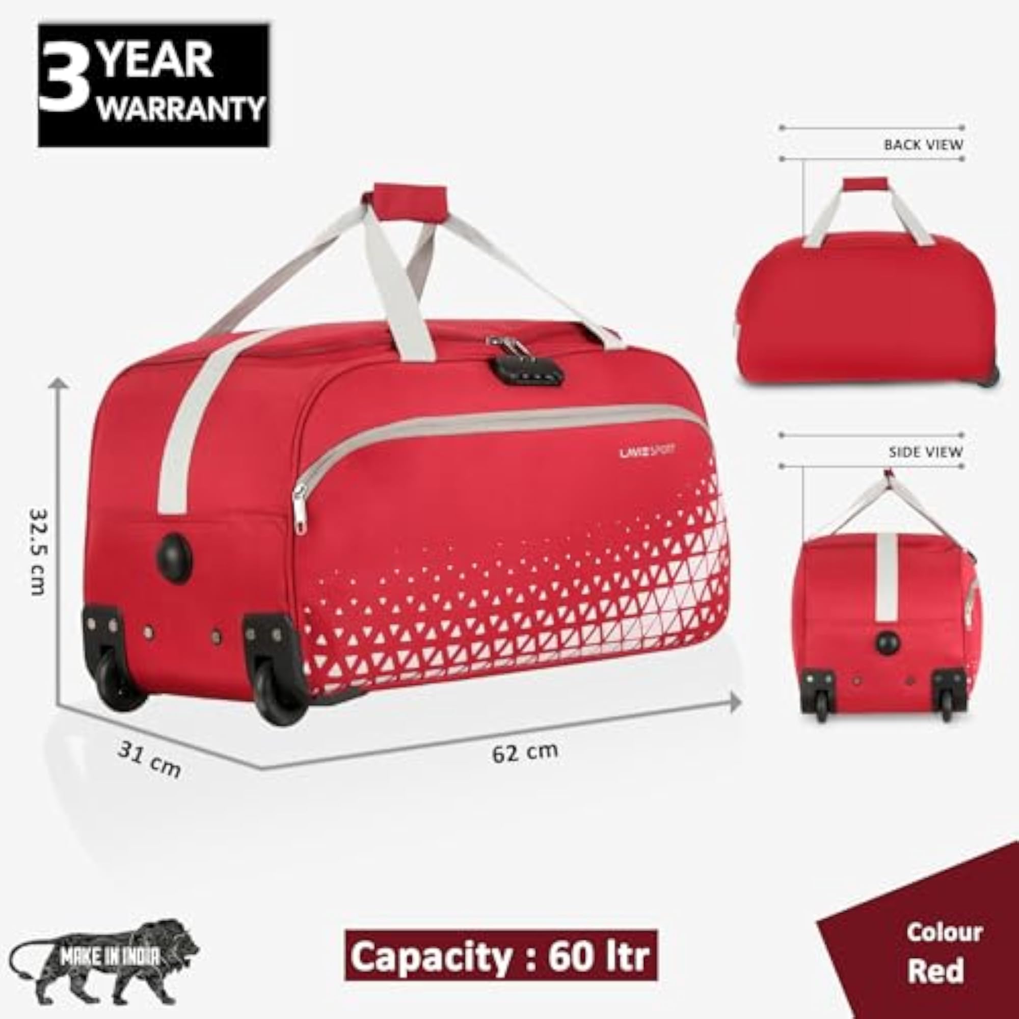 62 cms Anti-theft Arrow Wheel Duffle Bag, Red